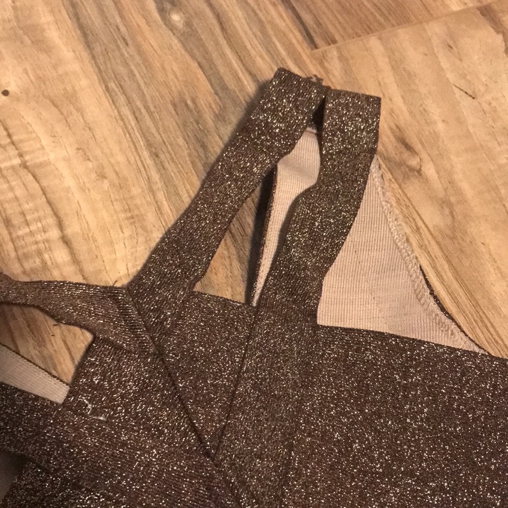 Forever 21 beige and brown glitter bandage bodycon dress - Picture 9 of 13